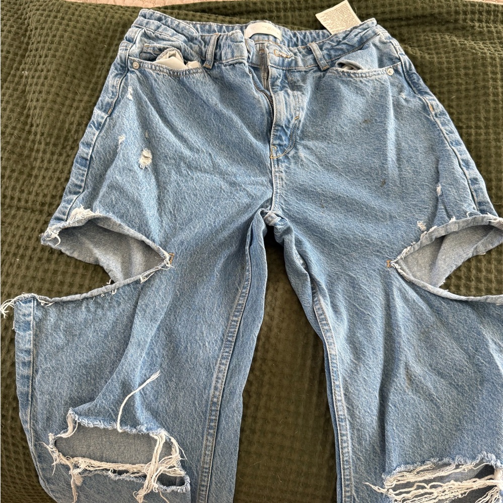 Zara Light Blue Distressed Boyfriend Jeans